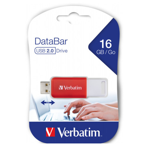 Verbatim USB flash disk, USB 2.0, 16GB, DataBar, červený, 49453, pre archiváciu dát