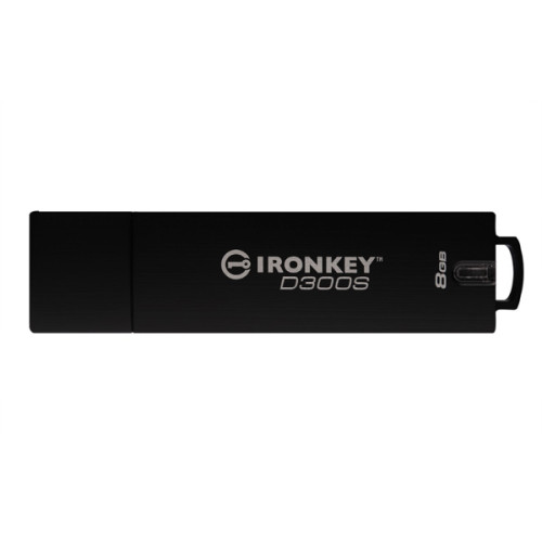 Kingston USB flash disk, USB 3.0, 8GB, IronKey D300S, čierny, IKD300S/8GB, USB A, šifrovanie XTS-AES 256-bit, FIPS 140-2 Level 3